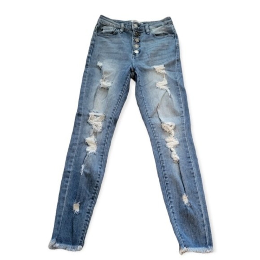 Kancan High Rise Button Fly Distressed Skinny Jeans Size 24